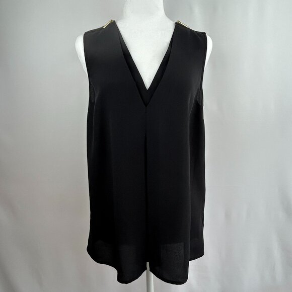 Michael Kors Chic Black Sleeveless Top - gold zipper - Small S - Picture 2 of 11